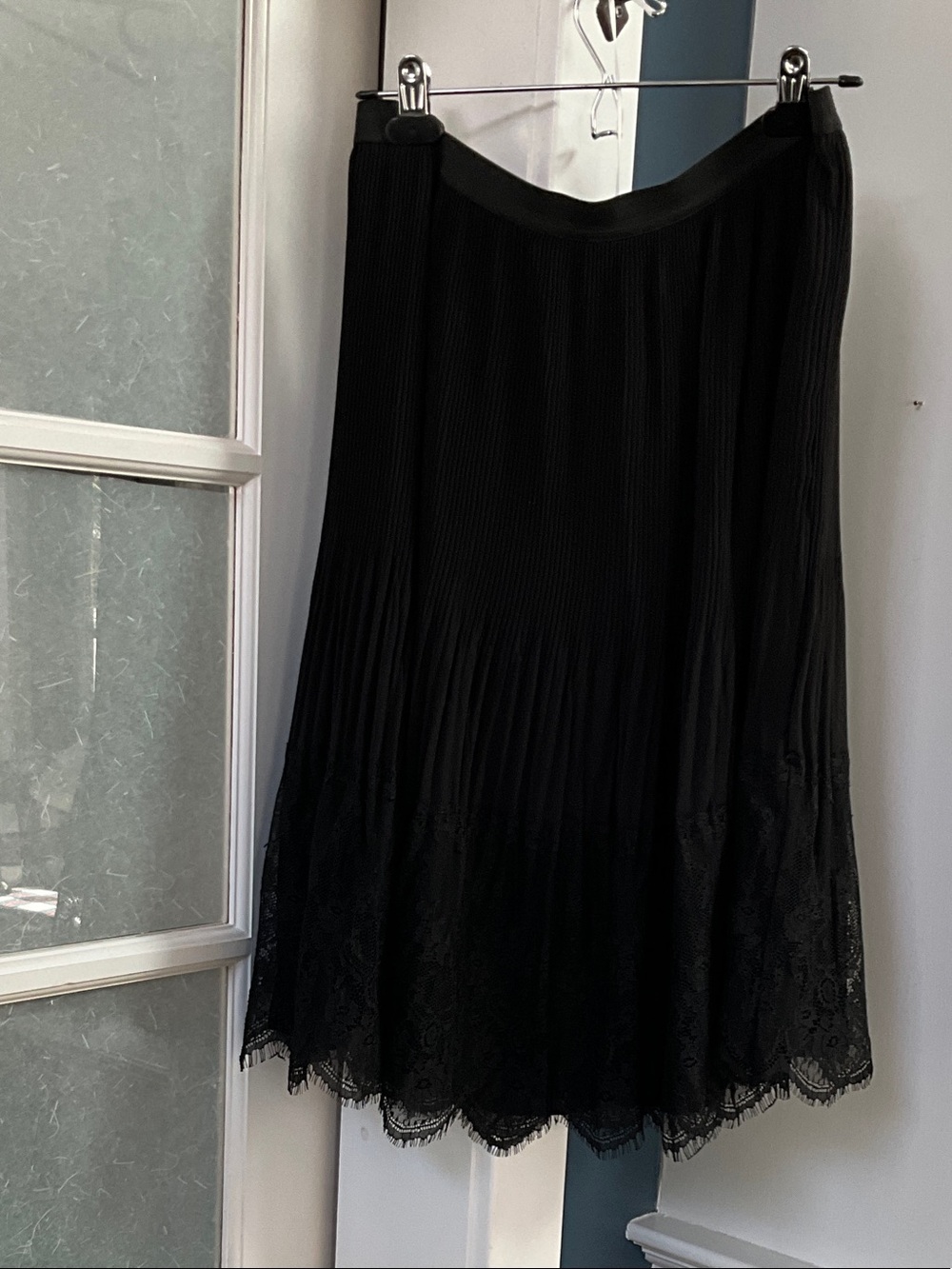 Addition Elle Black Pleated Midi Skirt with Lace Hem